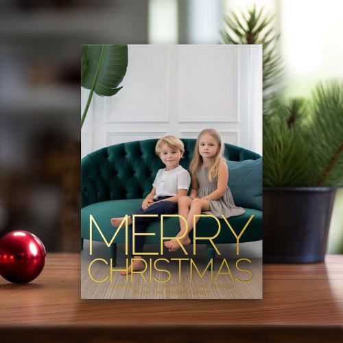 Vertical Photo _ Merry Christmas _ Joy to World Foil Holiday Card