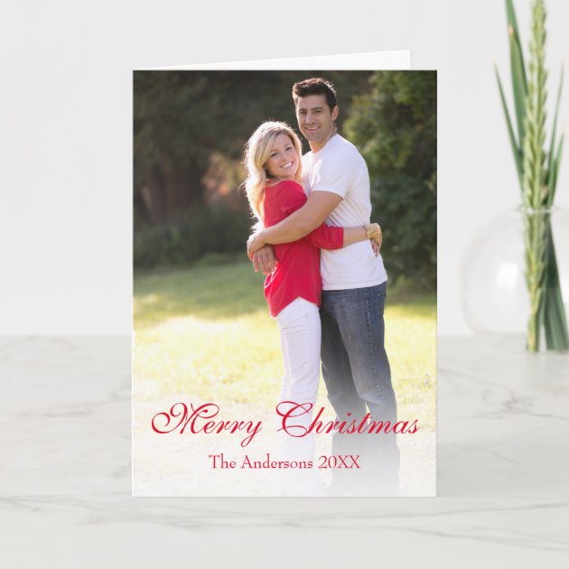 Vertical Photo Red Merry Christmas Greeting Card