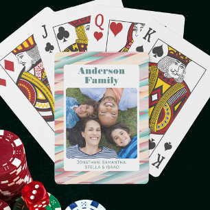 Vertical Photo Watercolor Stripes Family Poker Cards