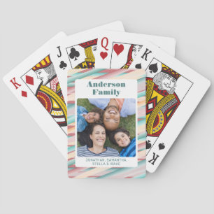 Vertical Photo Watercolor Stripes Family Poker Cards