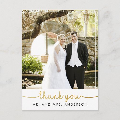 vertical photo wedding thank you hand lettering postcard