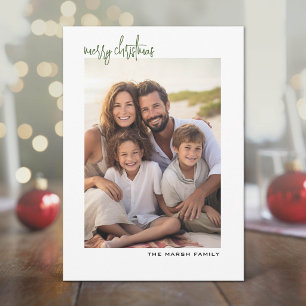 Vertical Photo - white border minimal - green back Holiday Card