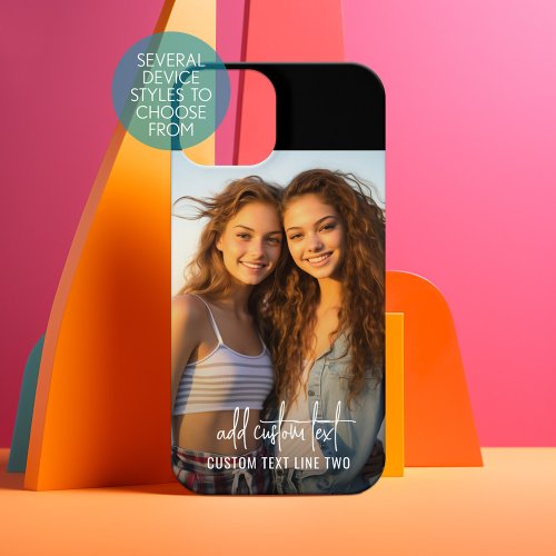 Vertical Photo with Custom Text in Trendy Script iPhone 15 Case