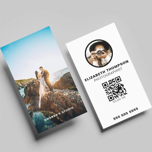 Customizable Vertical Photography Business Cards With QR Code