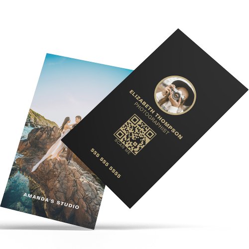 Vertical Photography Business Cards With QR Code