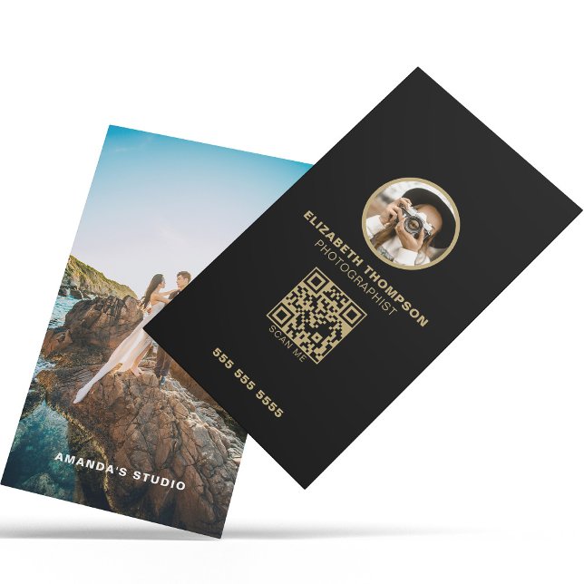 Vertical Photography Business Cards With QR Code (Creator Uploaded)