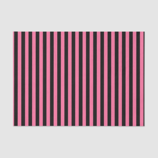 Vertical Pink and Black Stripes Tissue Paper (Front)