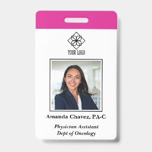 Vertical Pink Custom Employee ID Photo Name Badge
