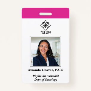 Vertical Pink Custom Employee ID Photo Name Badge
