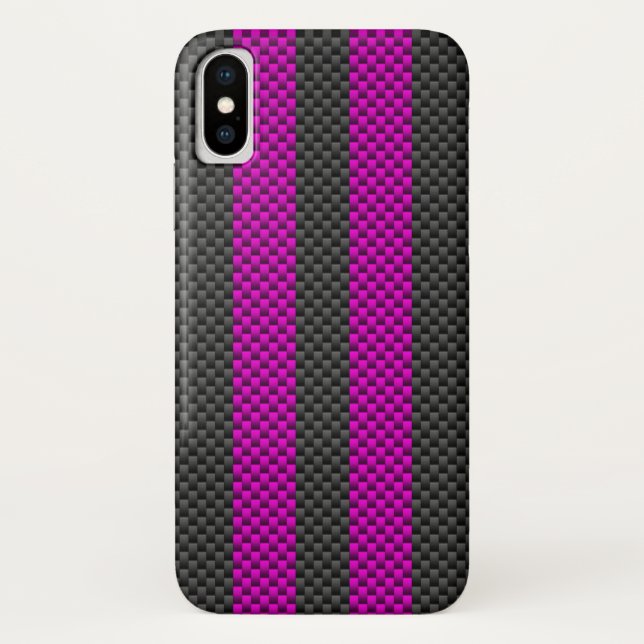 Vertical Pink Racing Stripes in Carbon Fiber Style Case-Mate iPhone Case (Back)