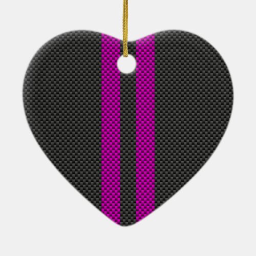 Vertical Pink Racing Stripes in Carbon Fiber Style Ceramic Ornament