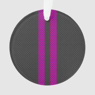 Vertical Pink Racing Stripes in Carbon Fiber Style Ornament