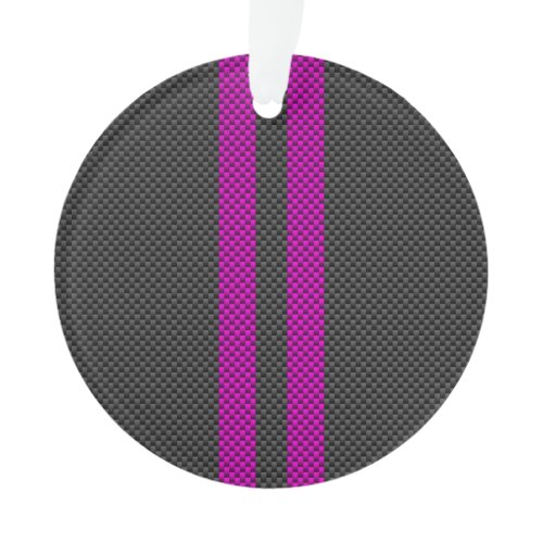 Vertical Pink Racing Stripes in Carbon Fiber Style Ornament