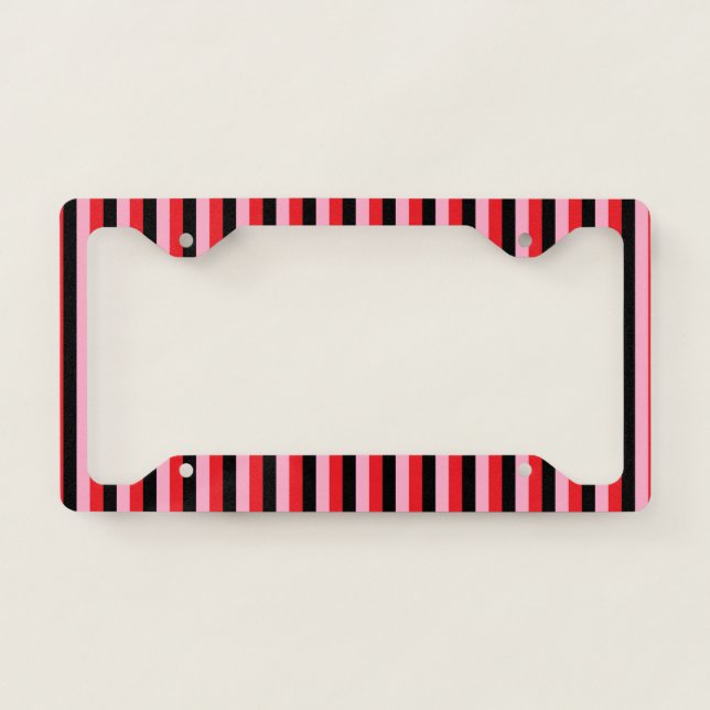 Vertical Pink, Red and Black Stripes License Plate Frame (Front)