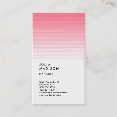 Vertical Pink White Trendy Manager Consultant Business Card