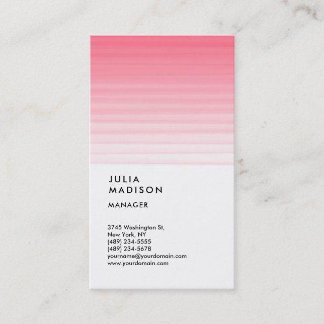 Vertical Pink White Trendy Manager Consultant Business Card (Front)