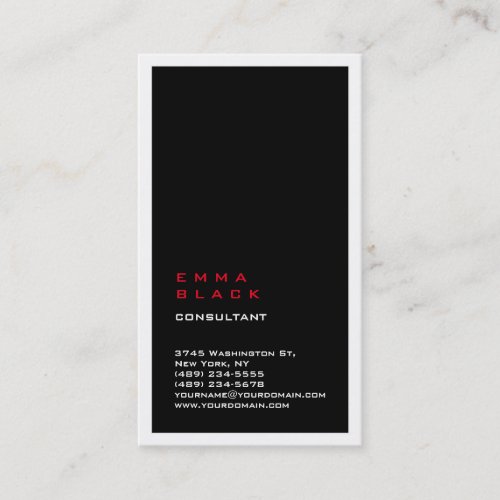 Vertical Plain Black Red White Border Consultant Business Card