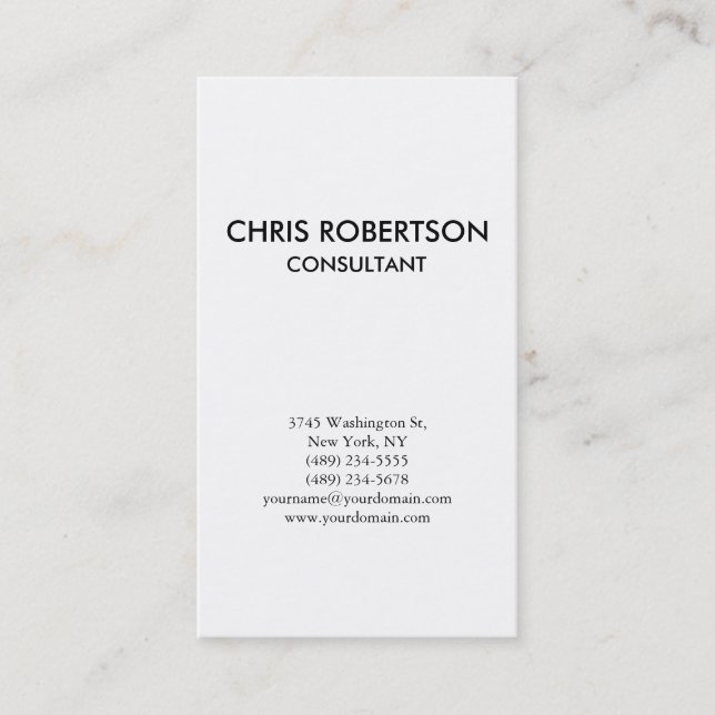 Vertical Plain Black & White Business Card (Front)