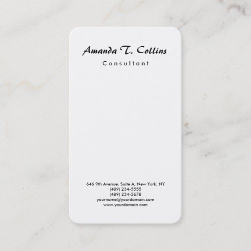 Vertical Plain Brush Script Minimalist Modern Business Card