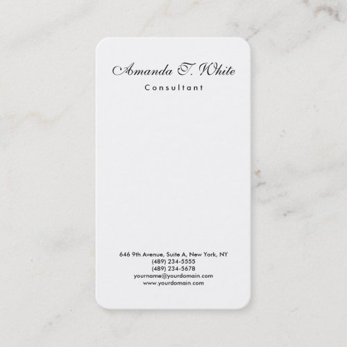 Vertical Plain Brush Script Minimalist Simple Business Card