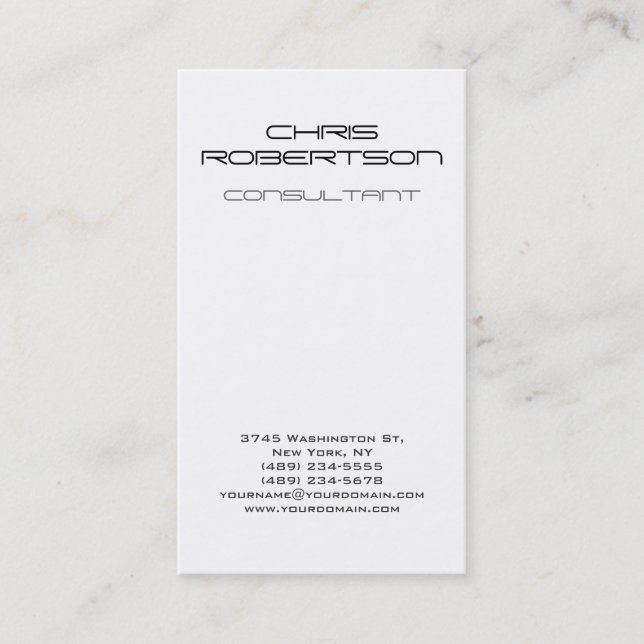 Vertical Plain Gray White Attractive Business Card (Front)