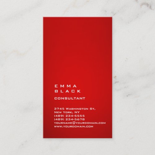 Vertical Plain Impressive Red White Consultant Business Card
