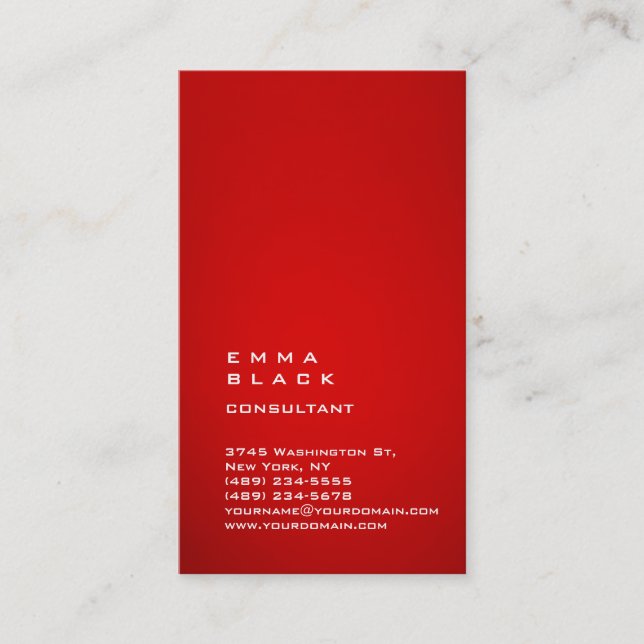 Vertical Plain Impressive Red White Consultant Business Card (Front)