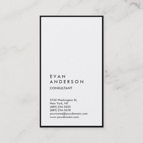 Vertical Plain Simple Black White Bordered Modern Business Card