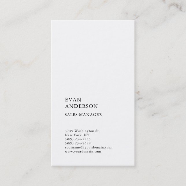 Vertical Plain Simple Black White Modern Business Card (Front)