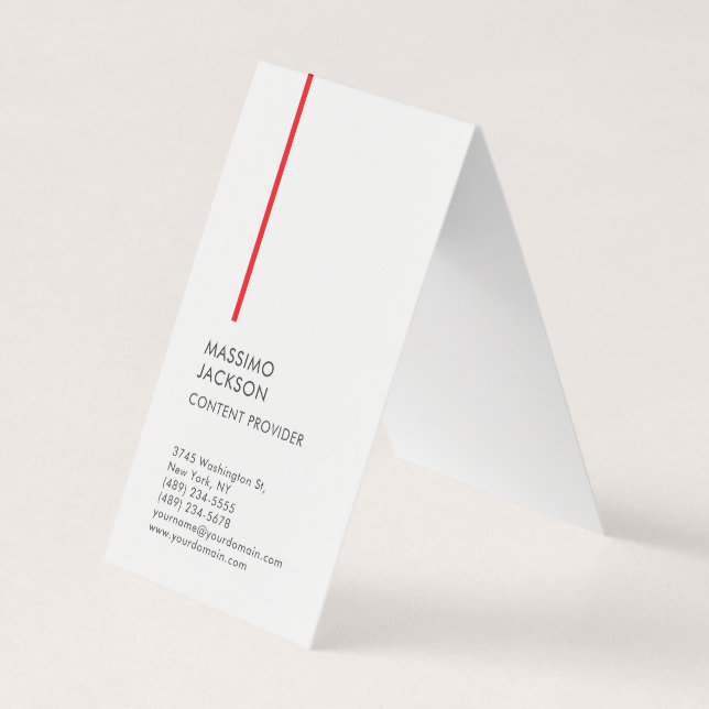 Vertical Plain Simple Black White Red Minimalist  Business Card (Front)