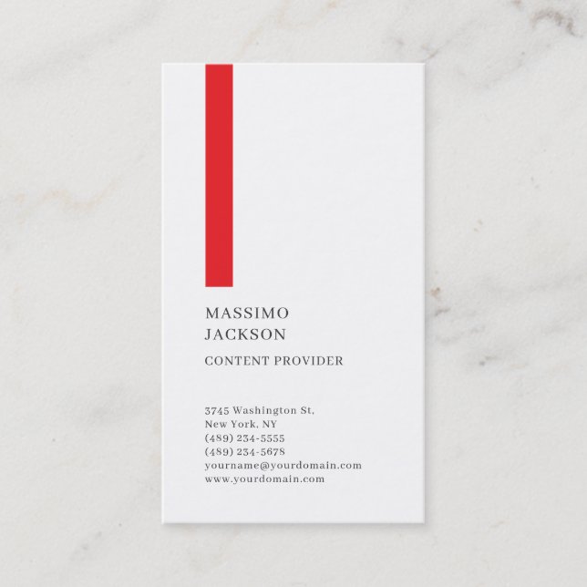 Vertical Plain Simple Black White Red Minimalist  Business Card (Front)