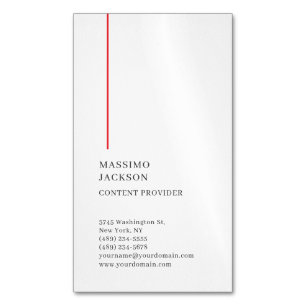 Vertical Plain Simple Black White Red Minimalist  Business Card Magnet