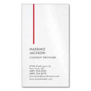 Vertical Plain Simple Black White Red Minimalist  Business Card Magnet