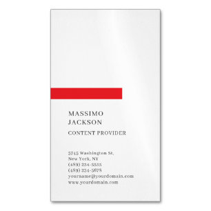 Vertical Plain Simple Black White Red Minimalist  Business Card Magnet