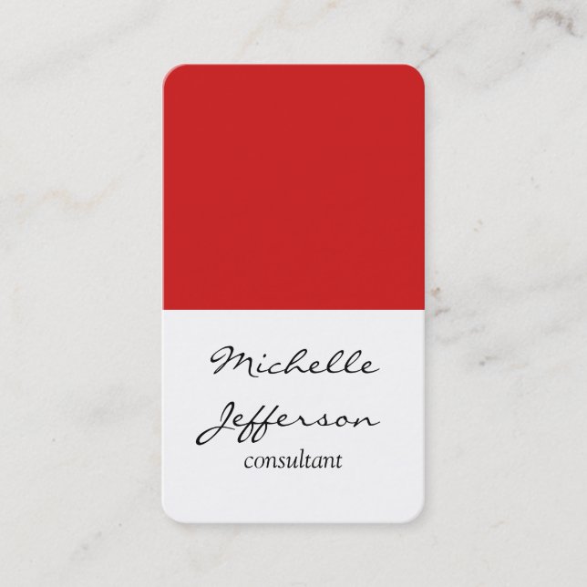 Vertical Plain Simple White Red Business Card (Front)