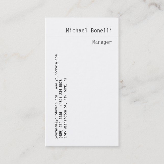 Vertical Plain Trendy Clean Modern Business Card (Front)