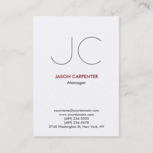Vertical plain white simple professional monogram business card