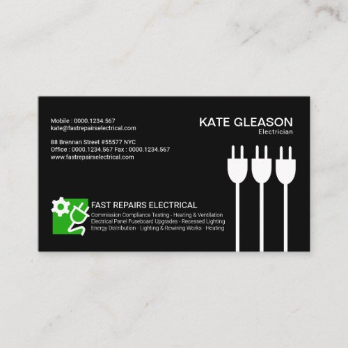 Vertical Power Cables Bright Electrician Icon Business Card