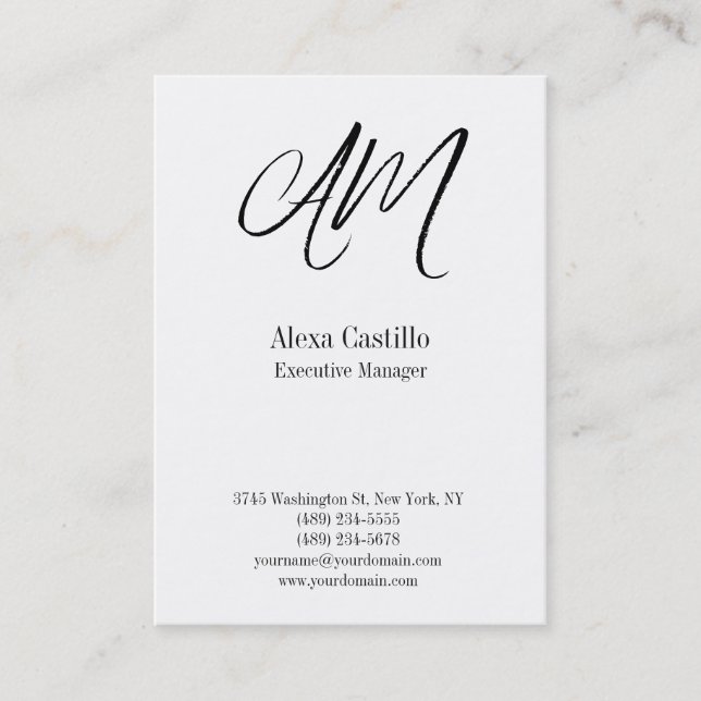 Vertical professional calligraphy monogram business card (Front)