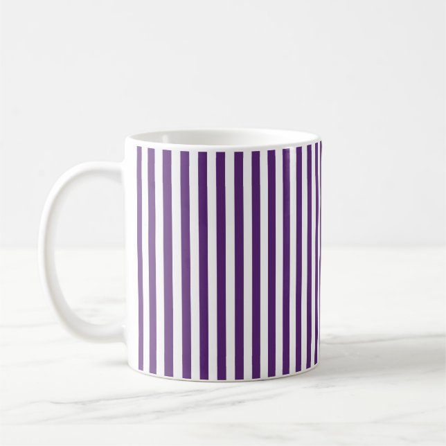 Vertical Purple and White Stripes Coffee Mug (Left)