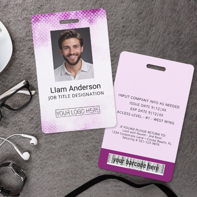 Vertical Purple Gradient Employee ID Badge (Custom Employee Photo Badge)