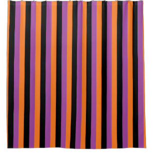 Vertical Purple, Orange and Black Stripes Shower Curtain