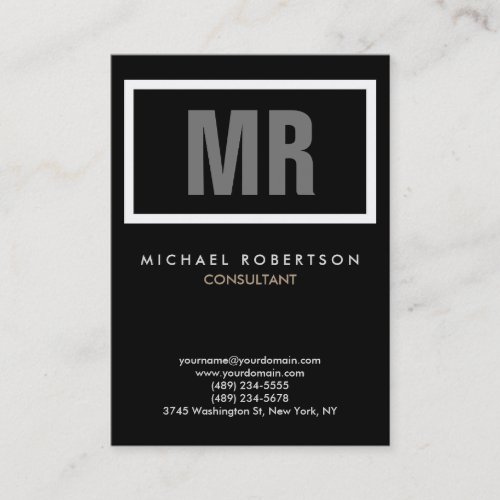 Vertical Quality Black Grey Monogram Unique Business Card