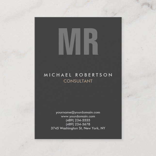 Vertical Quality Grey Monogram Unique Business Card (Front)