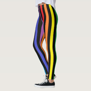 Vertical Rainbow and Black Stripes Leggings
