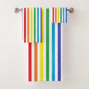 Vertical Rainbow and White Stripes Bath Towel Set