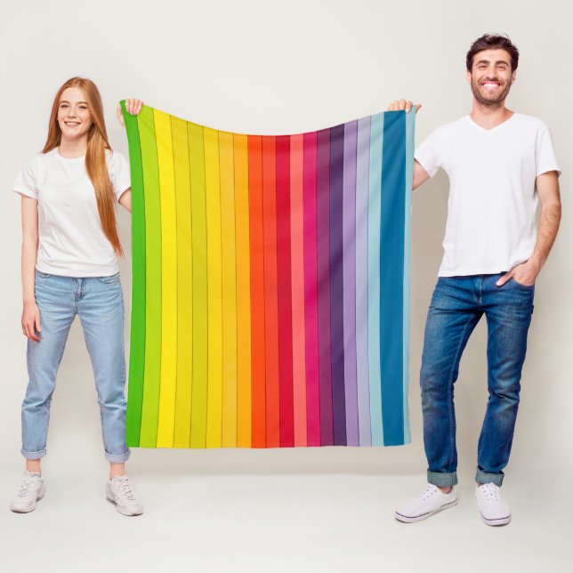 Vertical Rainbow Colored Striped Fleece Blanket (In Situ)