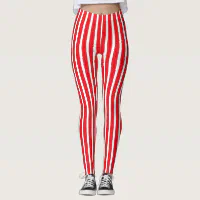 Vertical Red And White Stripe Leggings