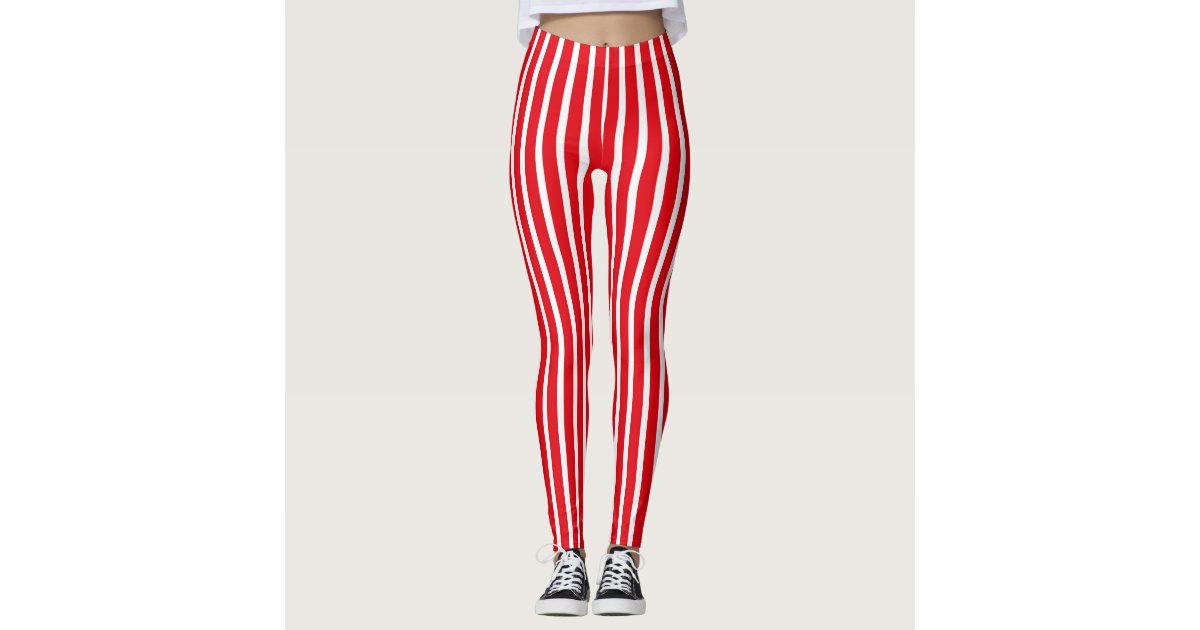 Vertical Red And White Stripe Leggings