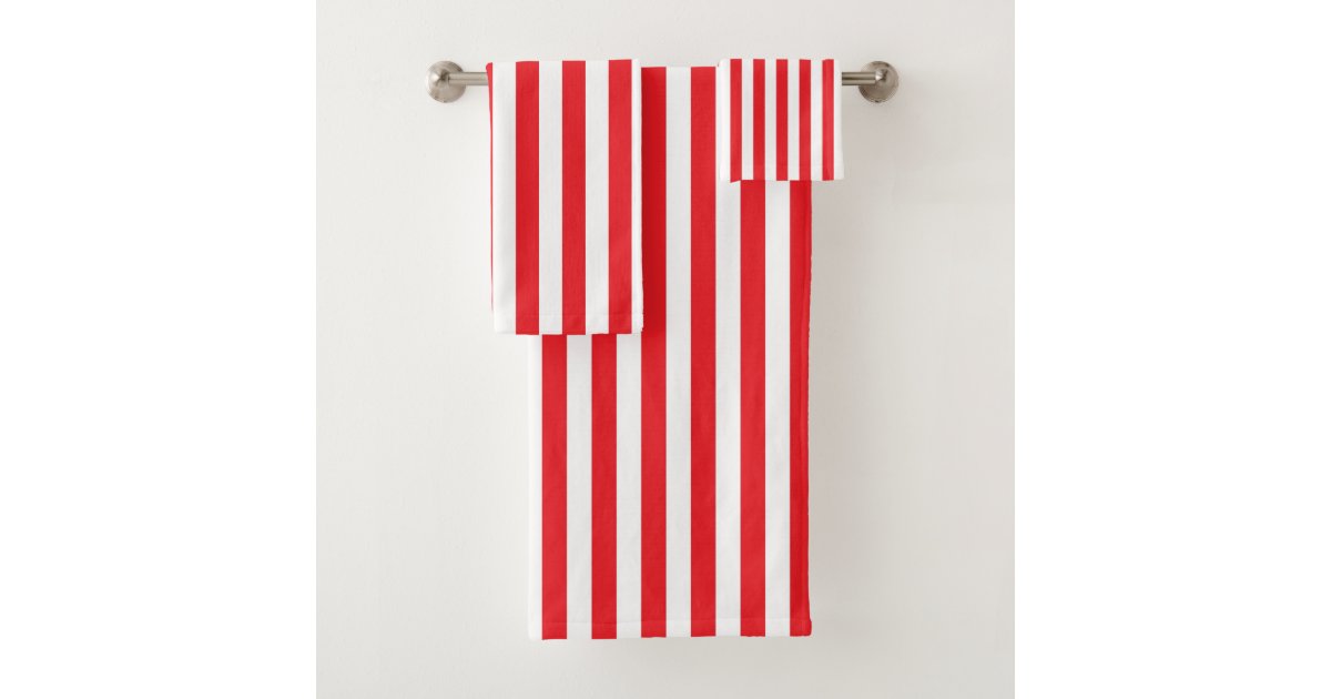 Narrow Vertical Stripes - White and Burgundy Red Hand & Bath Towel by  StripesShop